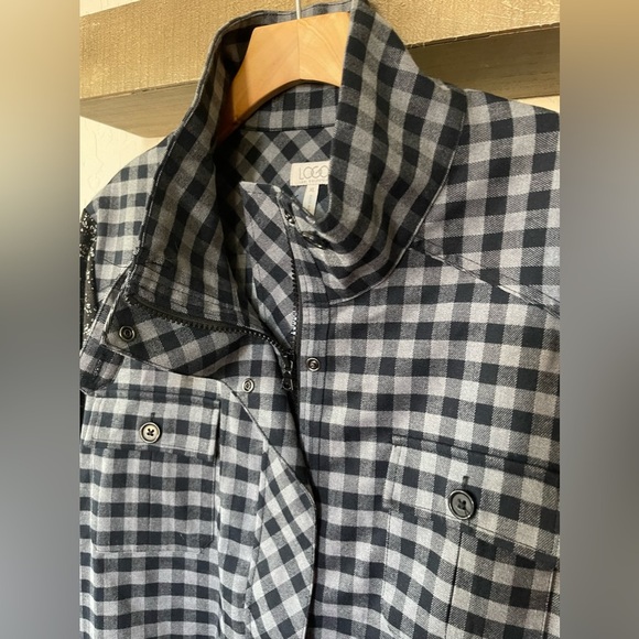 LOGO Lori Goldstein| Gray Plaid Jacket with Contrast Sleeves, Size XL•••Shaket - Picture 10 of 15